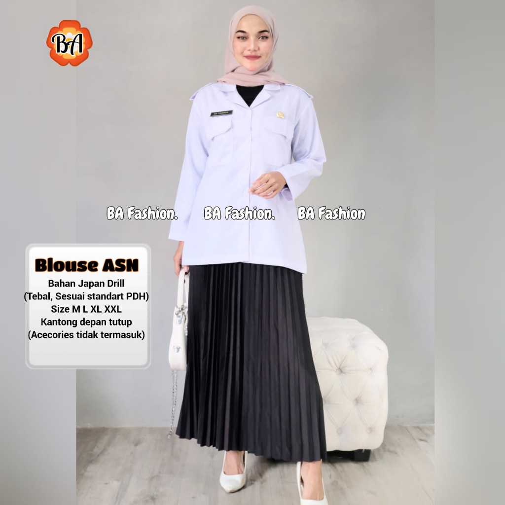COD BLOUSE PDH PUTIH WANITA  LENGAN PANJANG / BLUS PDH WANITA / BAJU WANITA ASN PUTIH / SERAGAM GURU