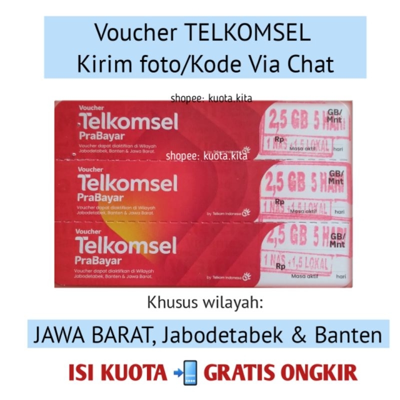 Voucher kuota Telkomsel 2.5GB Khusus JAWA BARAT, JABODETABEK, BANTEN Kuota Telkomsel 2,5GB Paket Int