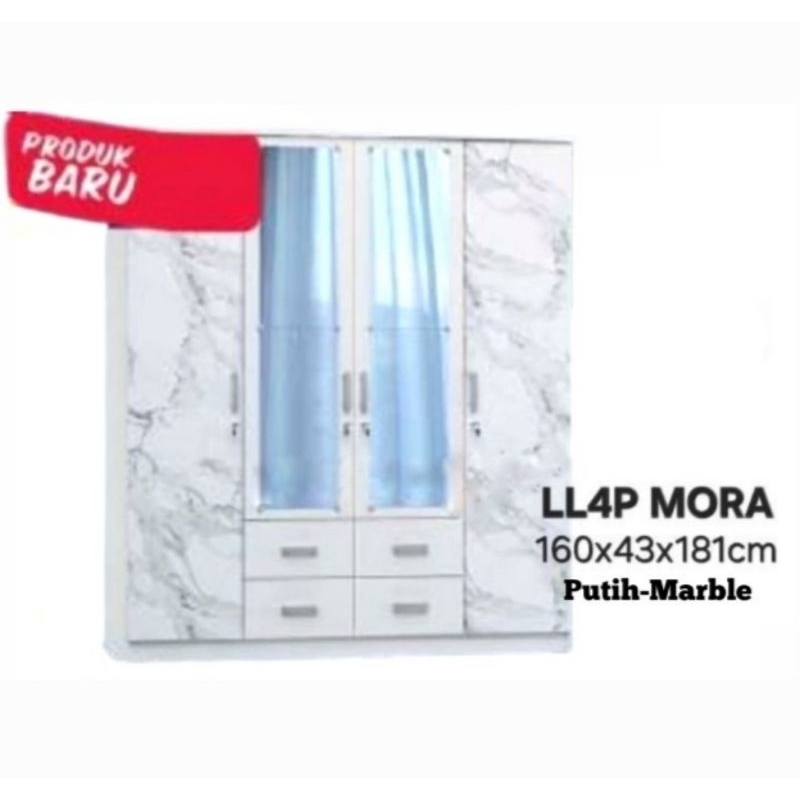 Lemari Baju 4 Pintu Olympic Mora Marble Putih