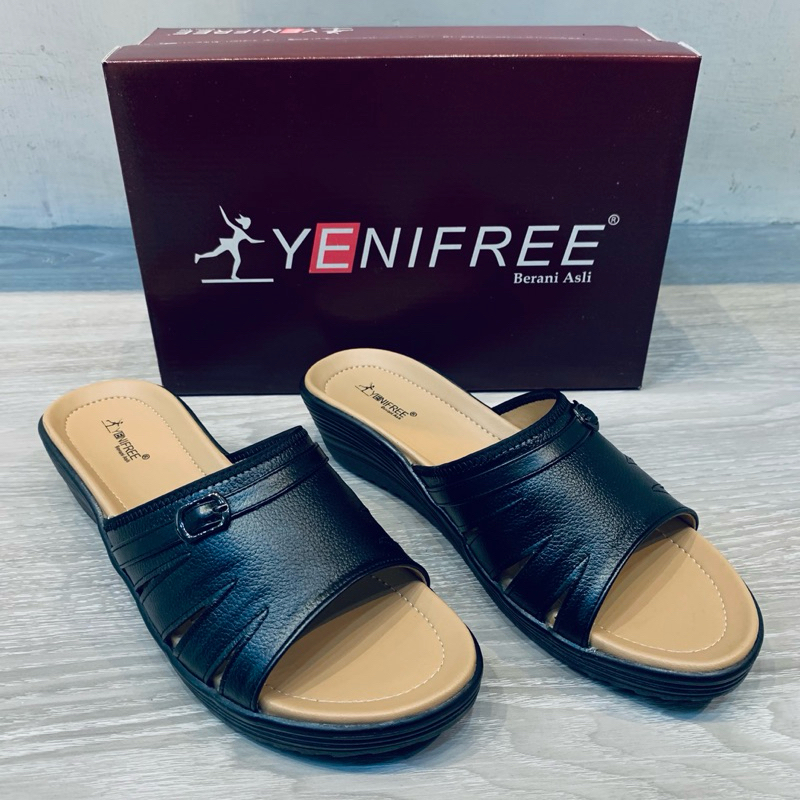 Yenifree - Sandal Wanita Wedges Kulit Asli | BION 006 - Hitam