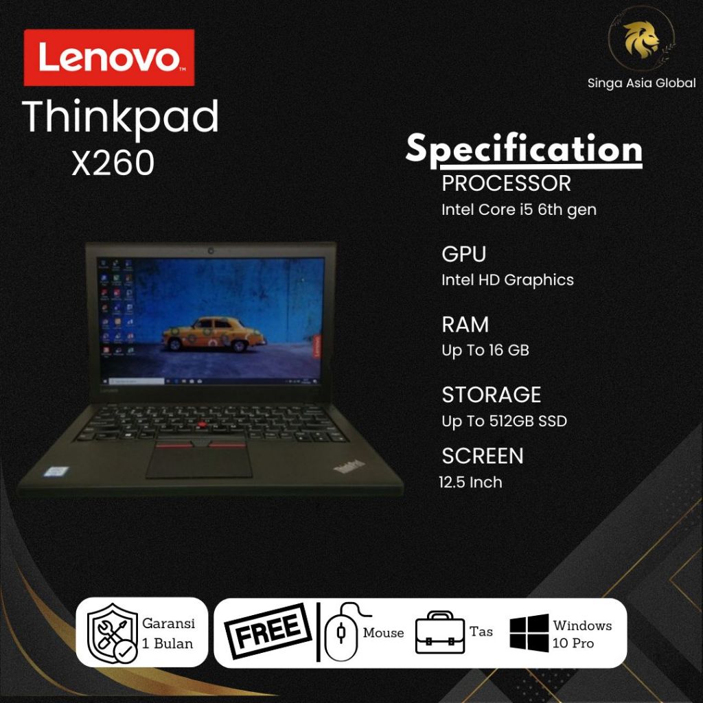 Laptop Lenovo Thinkpad X260 Core i5 Gen6 Ram 8GB SSD 512GB Murah Bergaransi