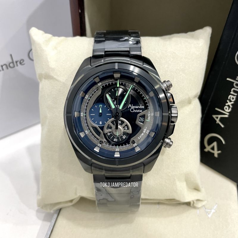 JAM TANGAN PRIA ALEXANDRE CHRISTIE AC6622 BLACK JARUM GREEN ORIGINAL