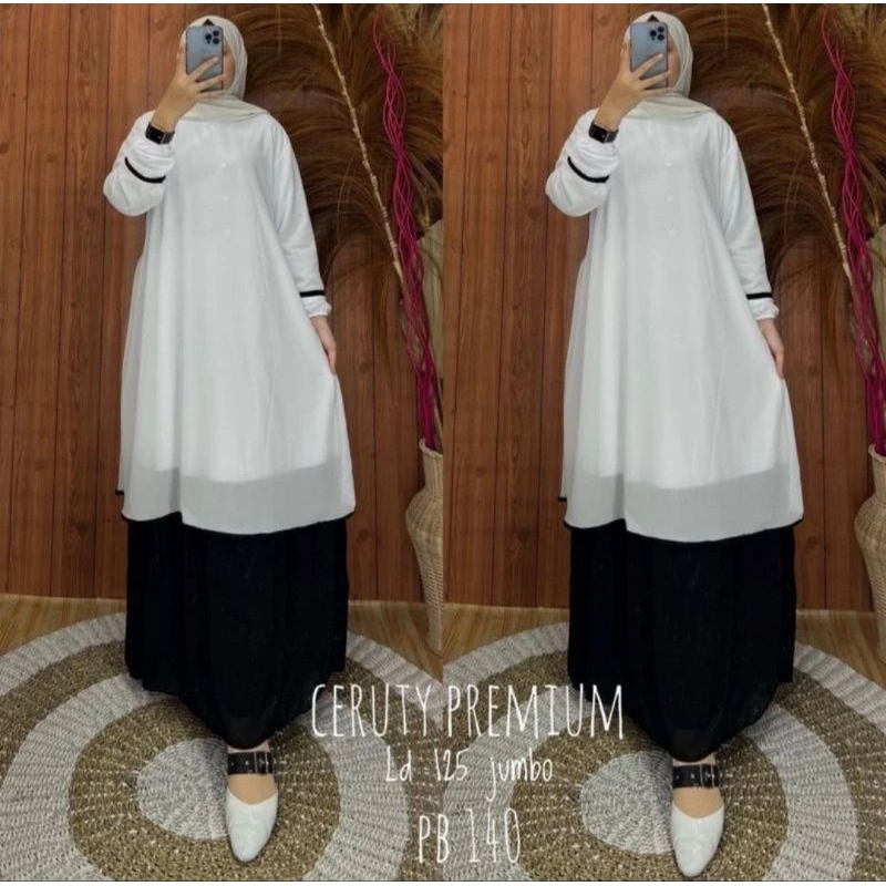 Gamis Ceruty Putih mix bawah hitam Premium Gamis Kerja