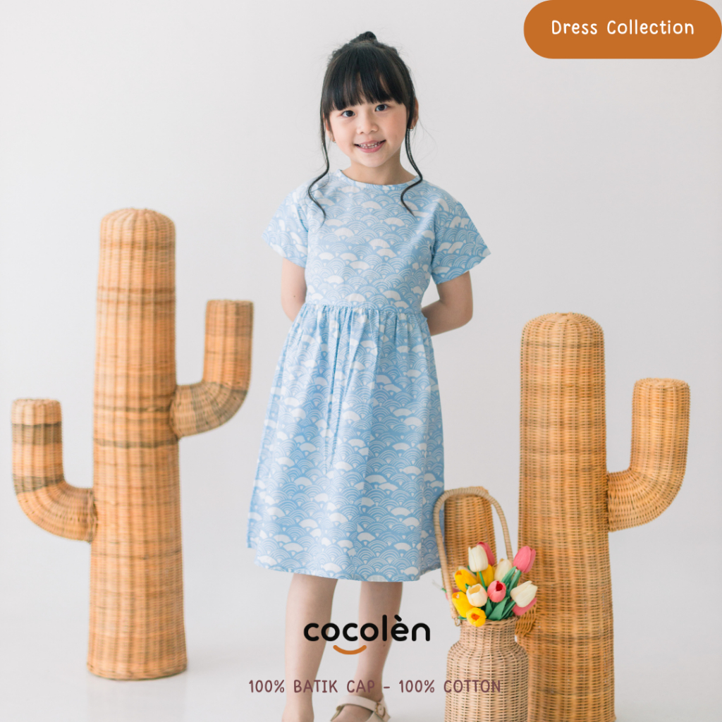 Dress Batik Sekolah Anak Cewe Perempuan Biru Muda DRS0017
