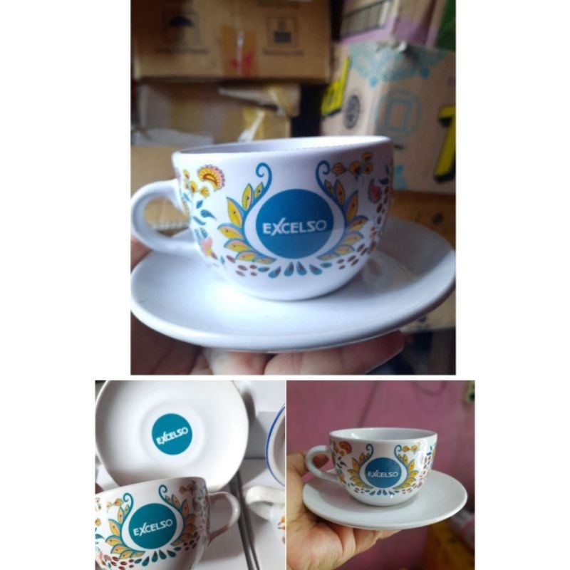 (NEW) CANGKIR KOPI SET TATAKAN EXCELSO / GELAS SET LEPEK / GELAS SET TATAKAN KERAMIK / CANGKIR KOPI 