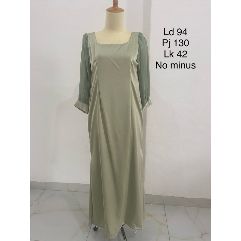 Long Dress hijau sage satin