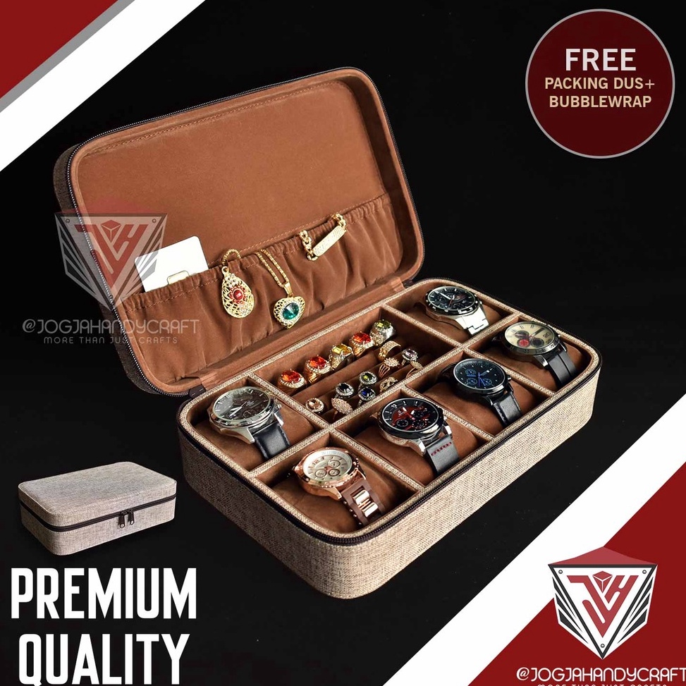 KODE V39J 6 Slots  Tempat Cincin PREMIUM Travel Watch Box Jumbo  Tempat Jam tangan  Kotak Jam Tangan