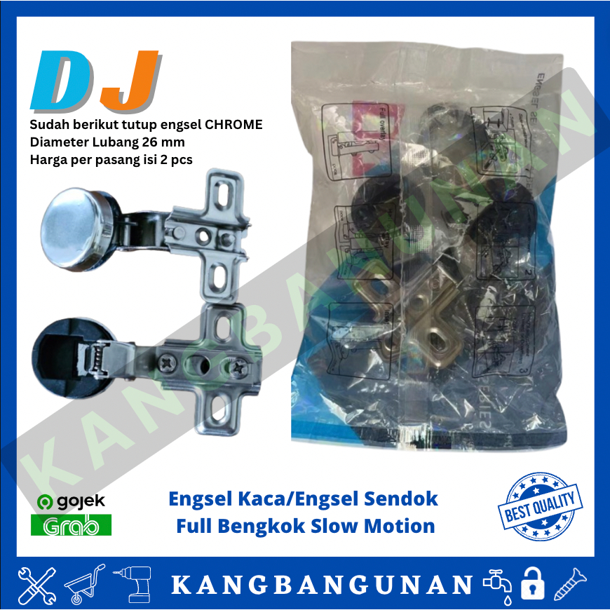 [Merk DJ]Engsel Kaca/Engsel Sendok Full Bengkok Slow Motion (Glass-3) Per Set