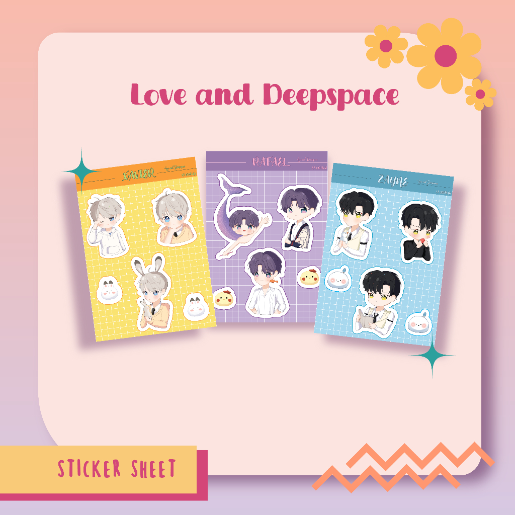 

Love and Deepspace Sticker Sheet Fan Merch by Adoraws Studio | Xavier, Rafayel, Zayne | Sticker Scrapbook, HP, Casing HP, Botol Minum