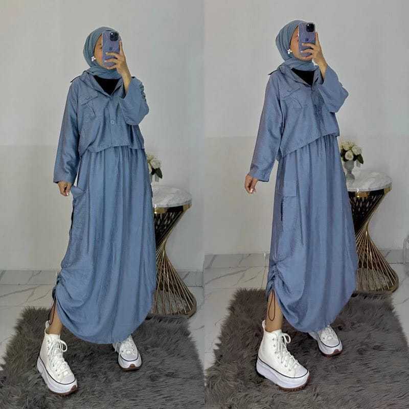 ONESET ROK SAFARA by AMMARA Setelan Rok Crinkle Mix Alepa Rok Setelan Warna