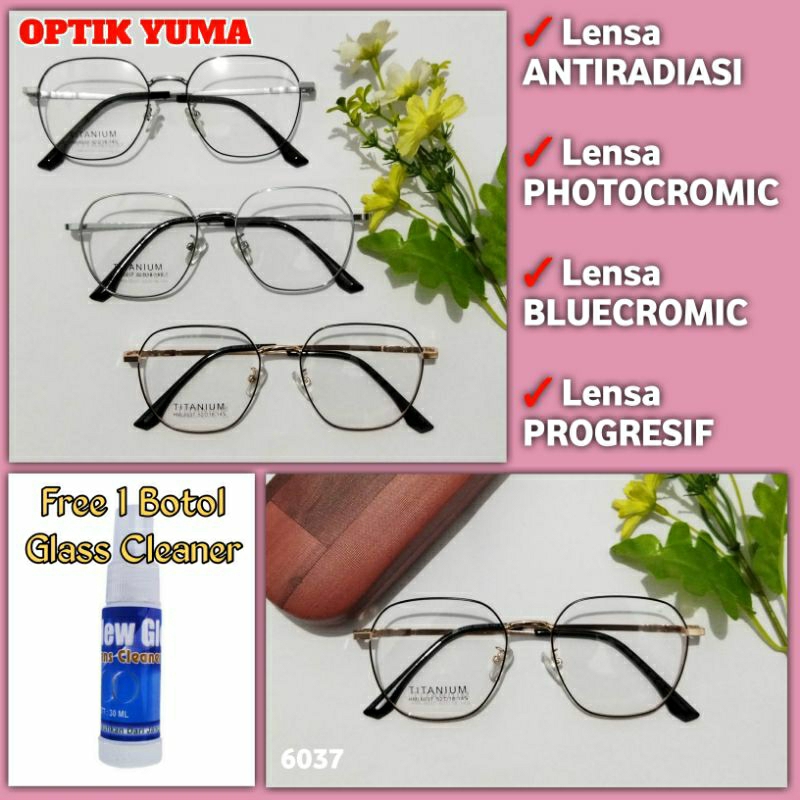 Frame Kacamata Wanita Cantik Terbaru 6037 Titanium Antiradiasi Blueray Photocromic Bluecromic Progre