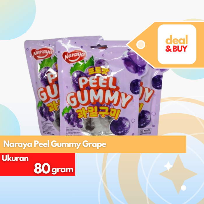 

Naraya Peel Gummy Grape/ Jelly Fruit Candy/ Permen Lunak Jeli Rasa Anggur 80g