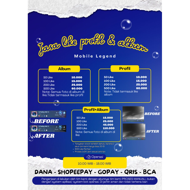 LIKE PROFIL ALBUM MOBILE LEGENDS PAKET