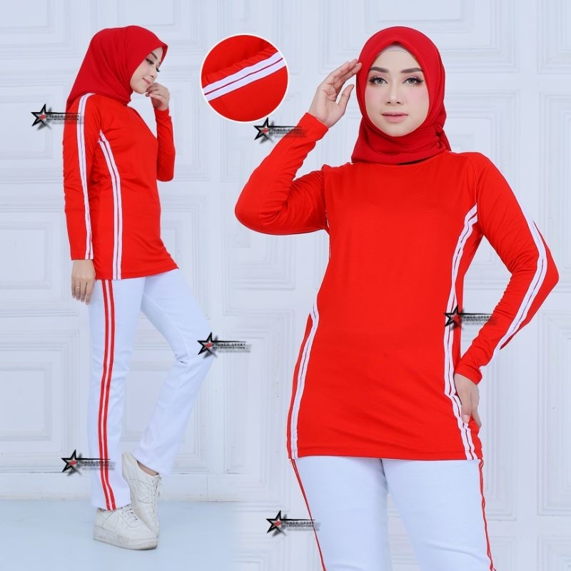 Setelan Baju Senam Wanita / Stelan Baju Olahraga Senam Wanita / Seragam Merah putih