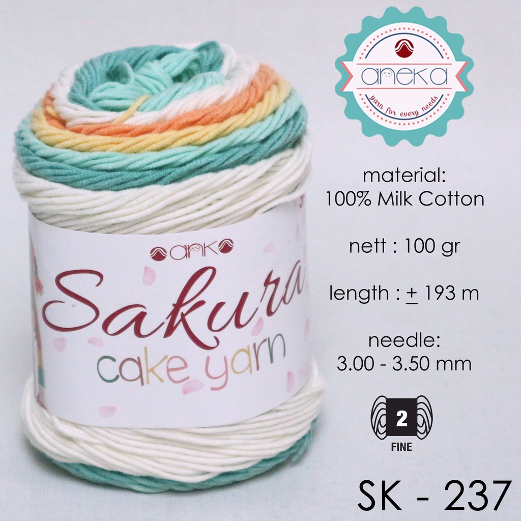 ANEKA - Benang Rajut Katun Susu Rainbow Sakura Cake Milk Cotton Yarn - 237