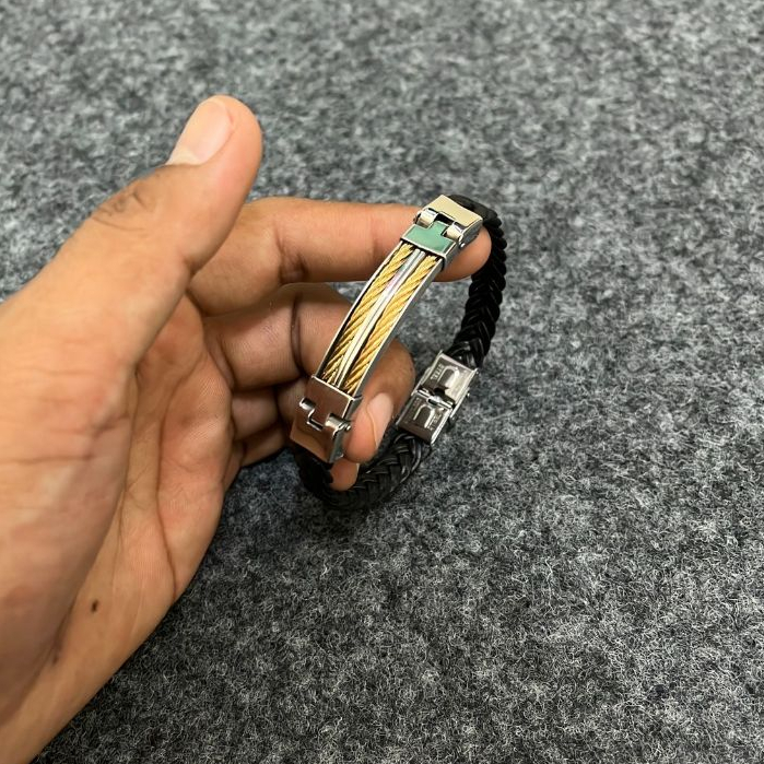 RCR Gelang Tangan Pria Model Tali Strap Kulit Sintetis Anyam Tidak Mudah Retak Dan Luntur Awet Tahan