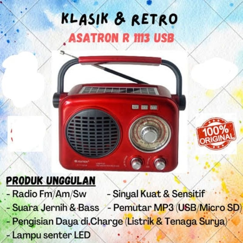 RADIO FM RETRO BLUETOOTH ASATRON R-1113 USB 100% ORI PANEL SURYA