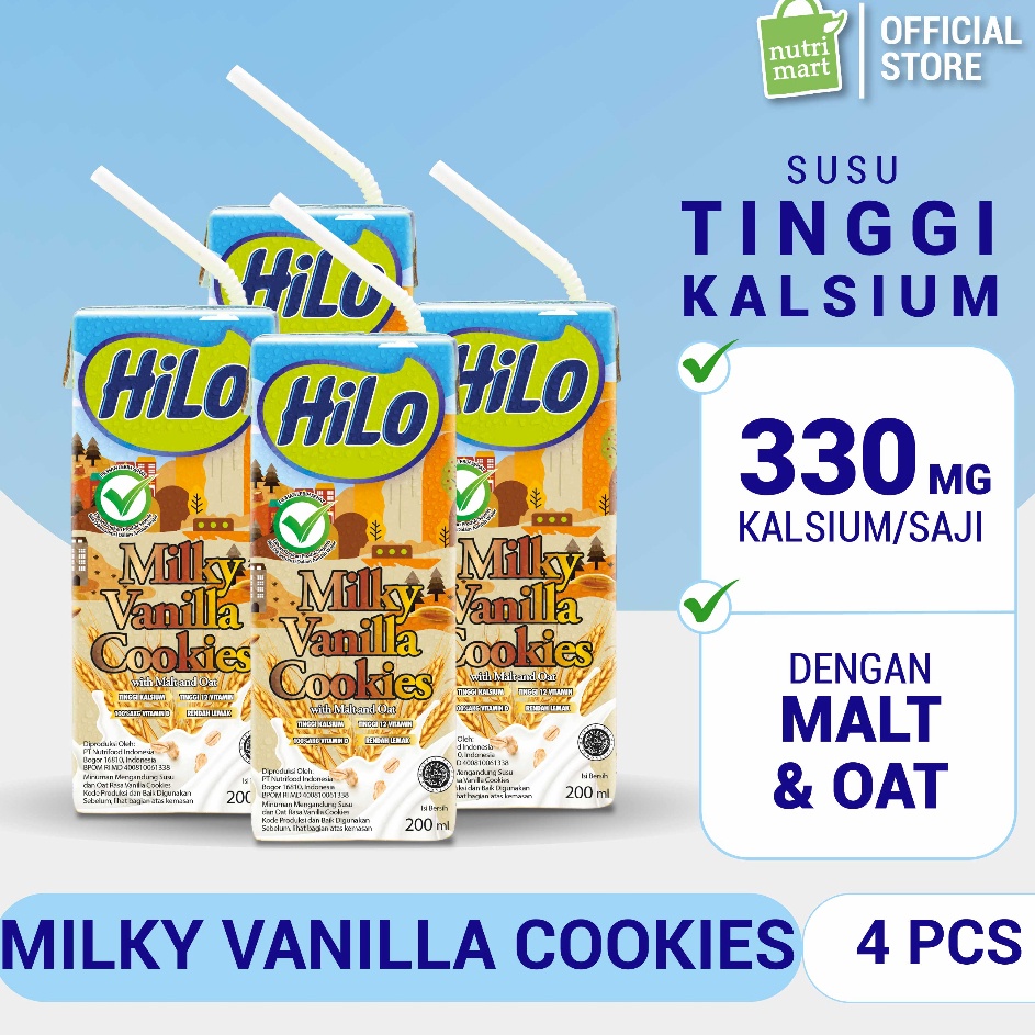 

Sale Sekarang Harga Spesial 4 Pack HiLo Milky Vanilla Cookies Ready to Drink 2ml Susu Tinggi Kalsium dengan Oat Malt