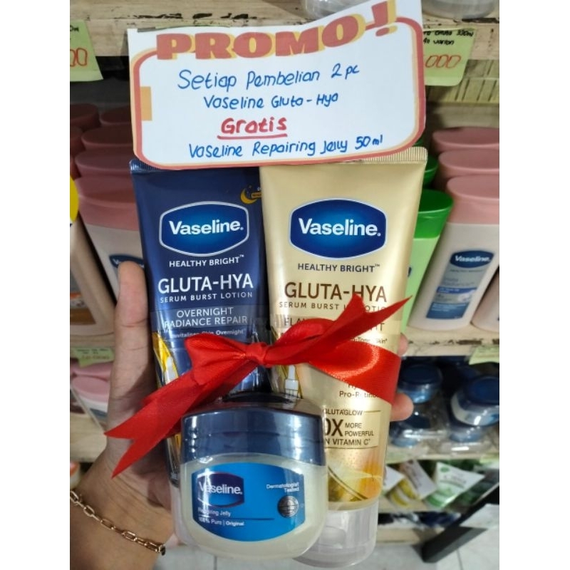 VASELINE HB GLUTA-HYA 200ML/330ML OVERNIGHT/DEWY RADIANCE/FLAWLESS BRIGHT (GRATIS VASELINE REPAIRING