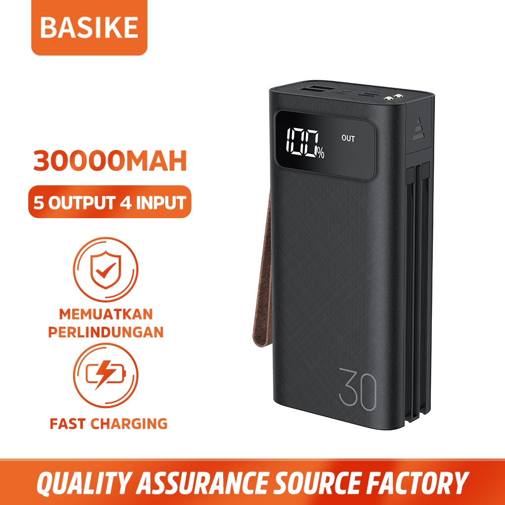 BASIKE Powerbank Fast Charging 30000 mAh with Kabel Data Phone Holder Flashlight Original universal