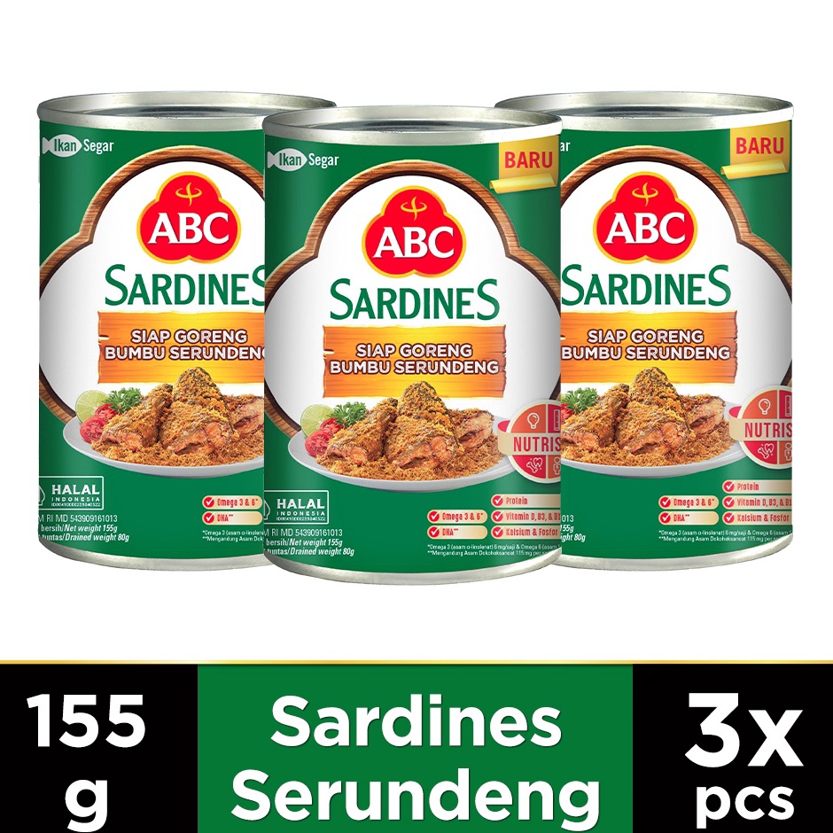 

Buy here ABC Sarden Siap Goreng Bumbu Serundeng 155 g Multipack 3 pcs