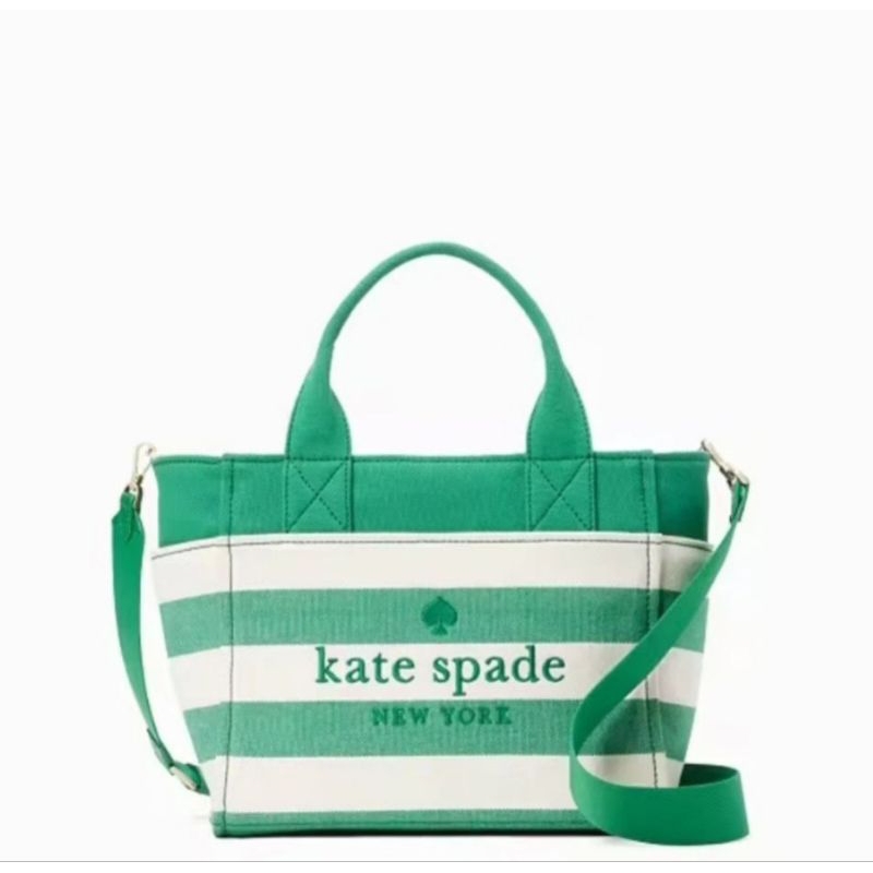 new tas Kate Spade small Tote jet green stripe original authentic bag