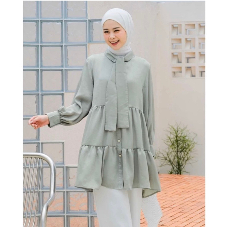 [PRELOVED] Mayoutfit Emilya Tunik Blouse Warna SageGreen Like NEW