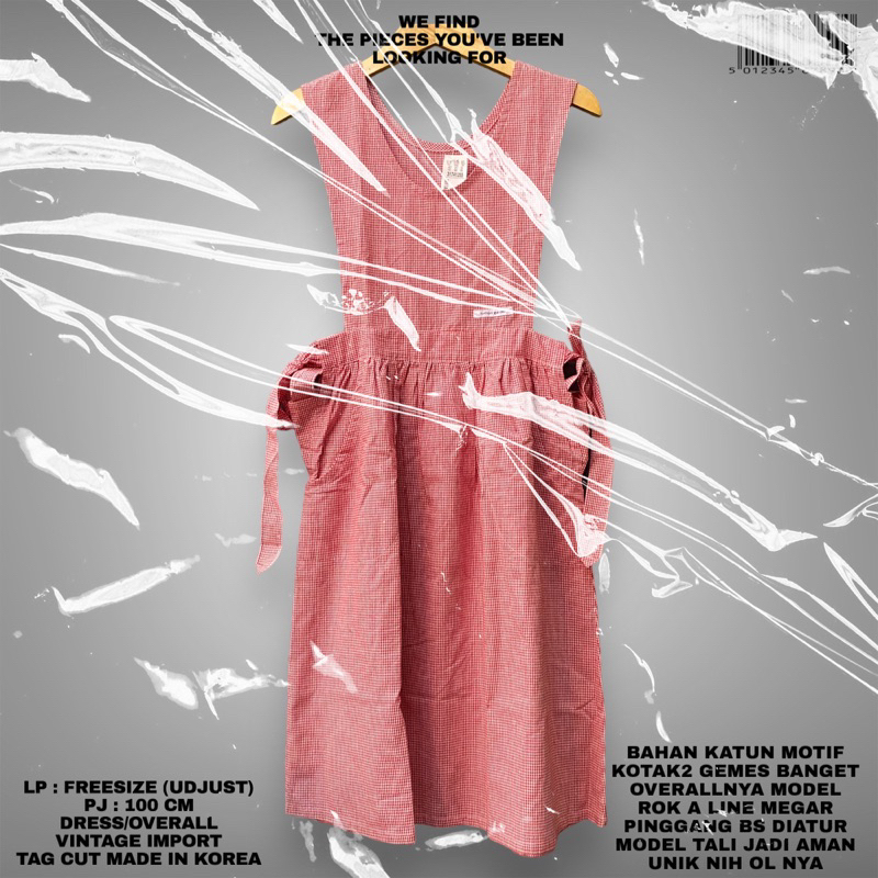 OVERALL DRESS IMPORT/KOREAN OVERALL/KOREAN DRESS/RED DRESS/DRESS KOTAK KOTAK/VINTAGE STYLE/KOREAN LO