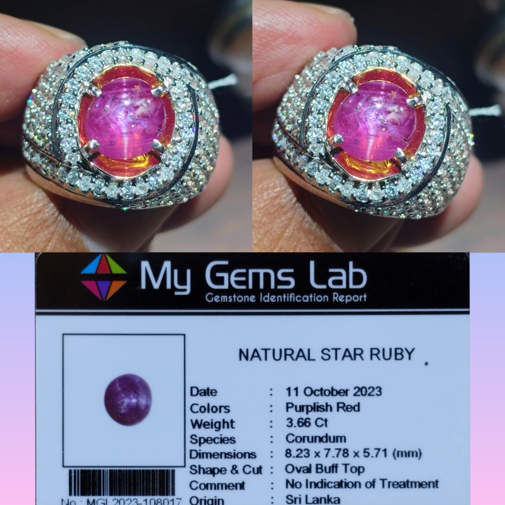 Batu cincin 3.66ct natural star ruby srilanka ceylon Noheat