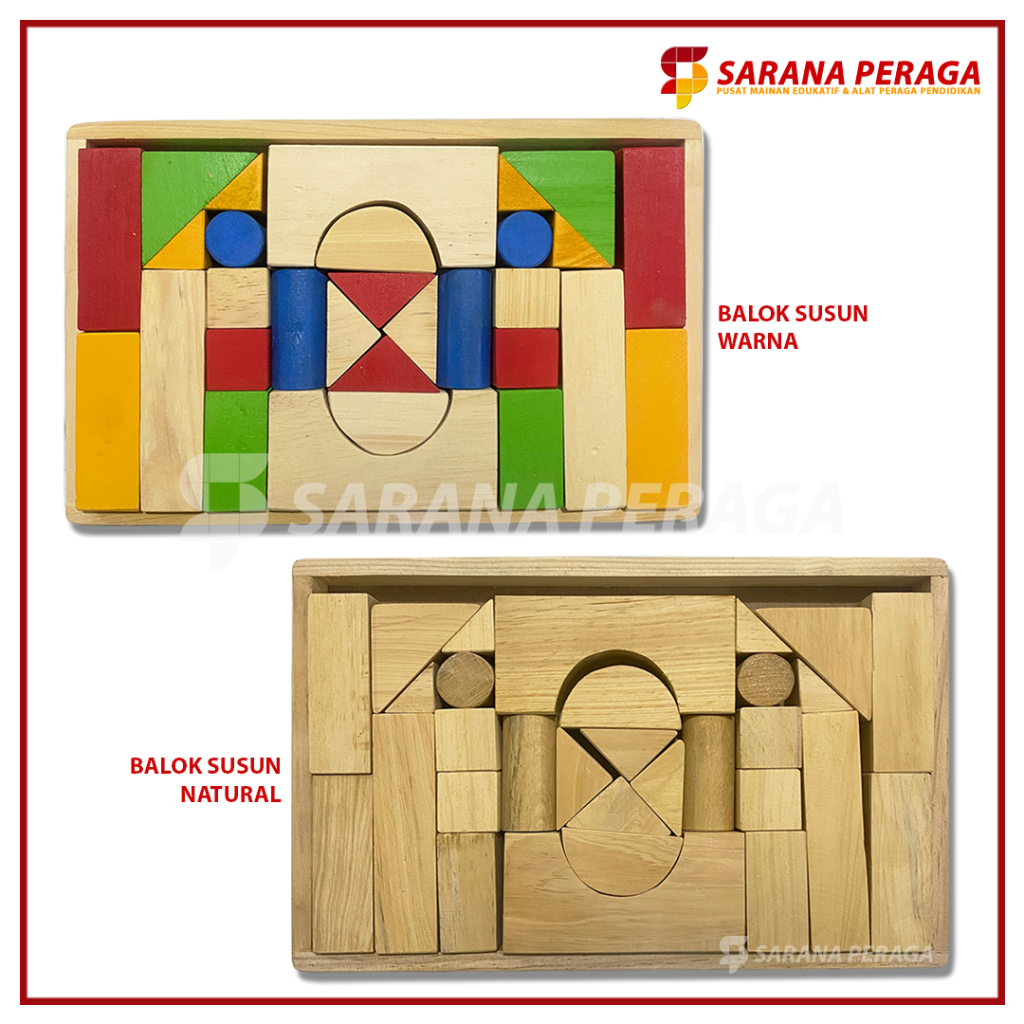 SaranaPeraga - Balok Susun Natural / Balok Susun Warna Warni / Menuyusun Balok / Balok Kayu Wooden P