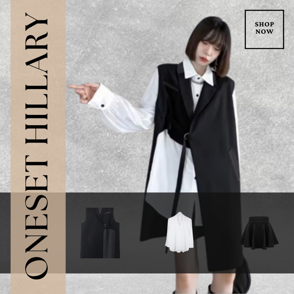 Hillary Oneset|Outfit korean style wanita one set|Oneset kekinian|Oneset wanita korean style|OOTD on