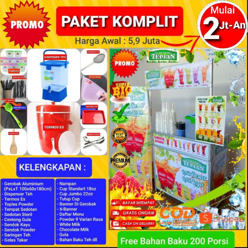 ES TEH JUMBO TEPIAN PAKET KOMPLIT (DAPAT GEROBAK LIPAT)