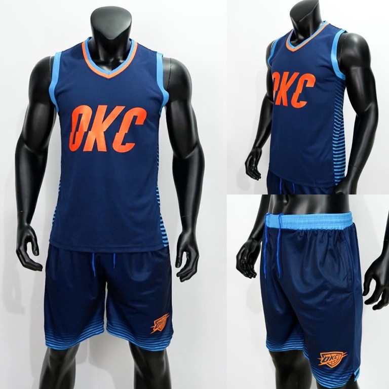 KODE I7P9 1 SET SETELAN SERAGAM JERSEY BASKET OKLAHOMA CITY BIRU CELANA BASKET NBA DBL