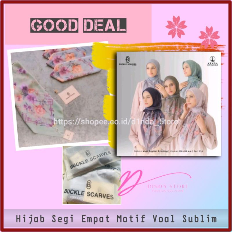 Hijab Segi Empat Buckle Scarves Kerudung Motif Sublim Jilbab Voal Lasercut Fashion Muslim Wanita Ban