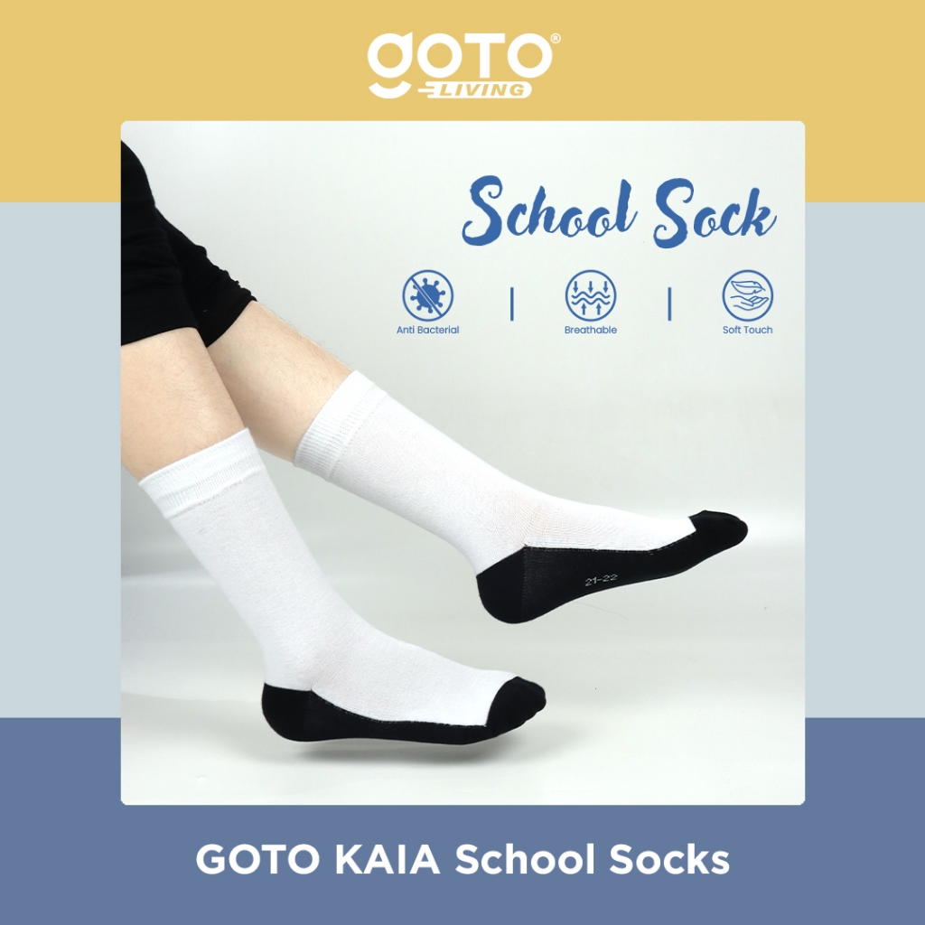 Goto Kaia Sock School Kaos Kaki Anak Sekolah Hitam Putih SD SMP SMA