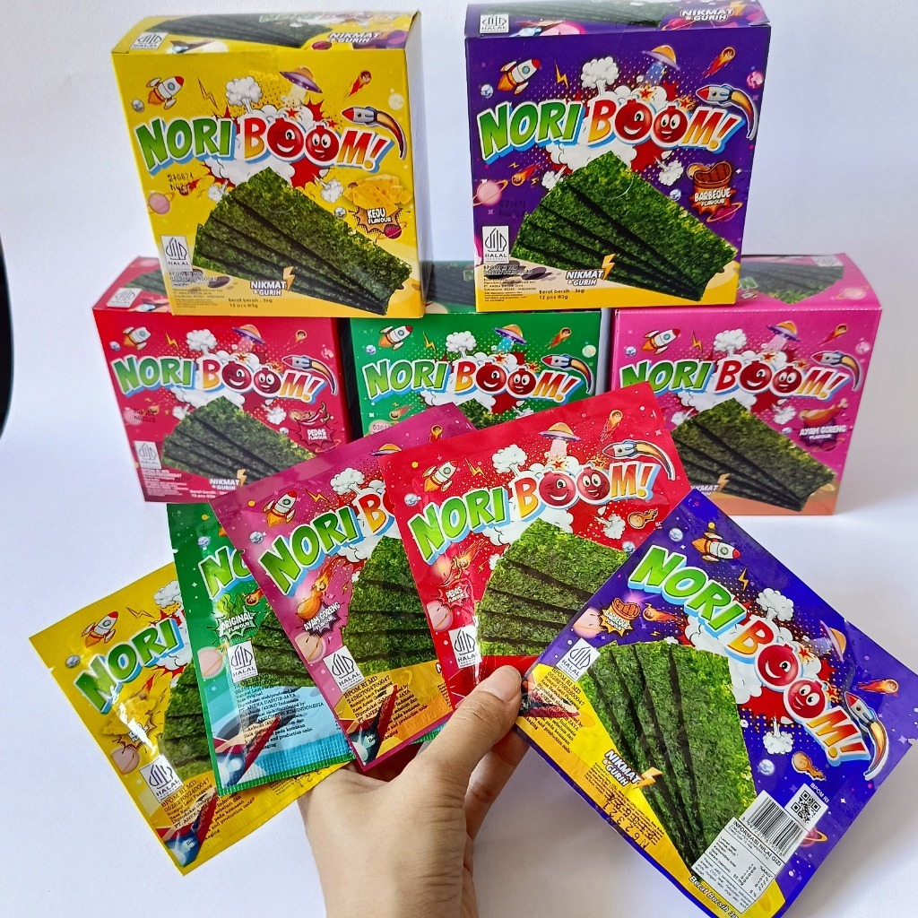 

NORI BOOM RUMPUT LAUT | SNACK RUMPUT LAUT 5 VARIAN RASA PER BOX ISI 12pcs