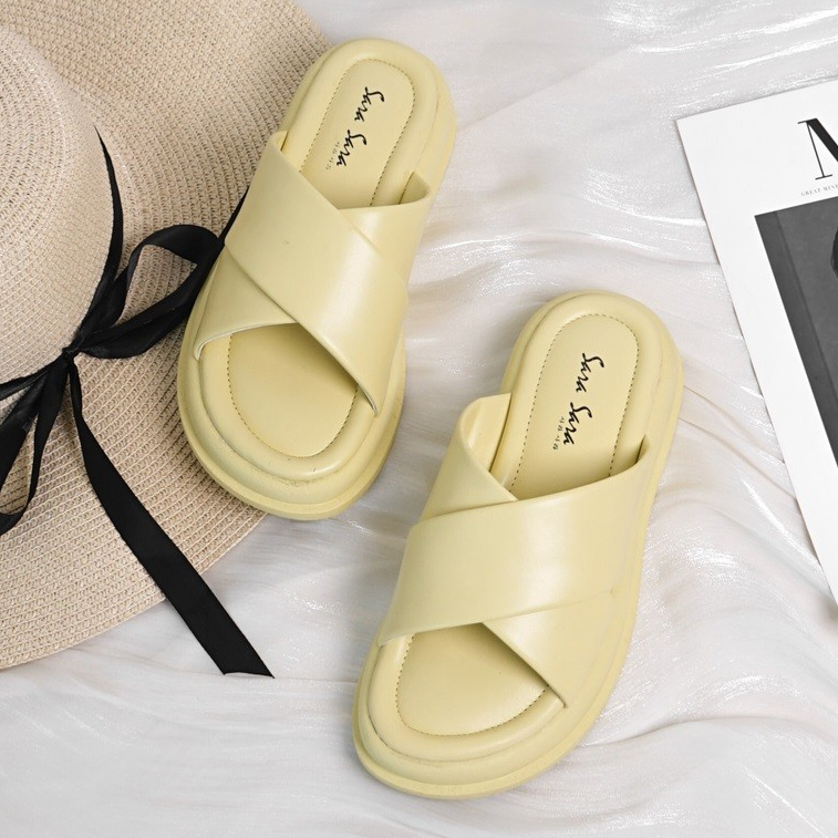 SARA SARA YUK - LOUI Sandal Wanita Korea Wedges Tinggi 4 cm Empuk Ringan Size 36 - 40 Casual Sendal 