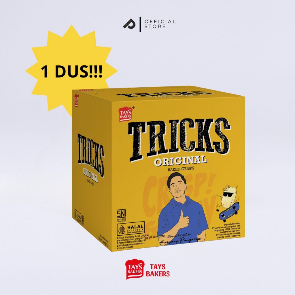 

TRICKS POTATO SNACK CAMILAN BISKUIT KENTANG RASA ORI 12gr 1 DUS ISI 24 BOX - GROSIR