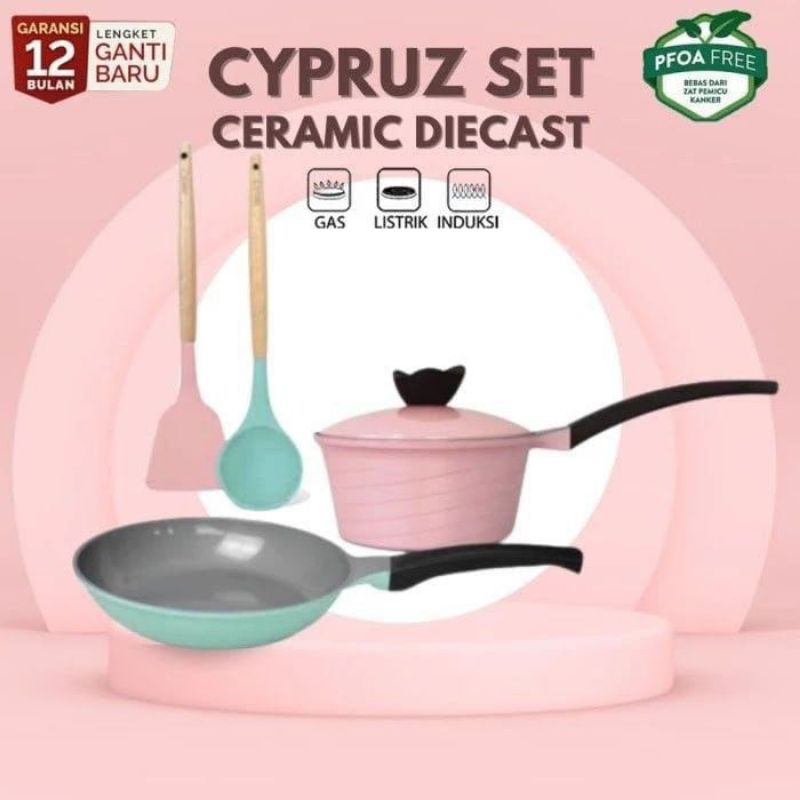 ORIGINAL CYPRUZ BASIC SET CERAMIC DIECAST ISI 5PCS / WAJAN SAUCEPAN ANTI LENGKET