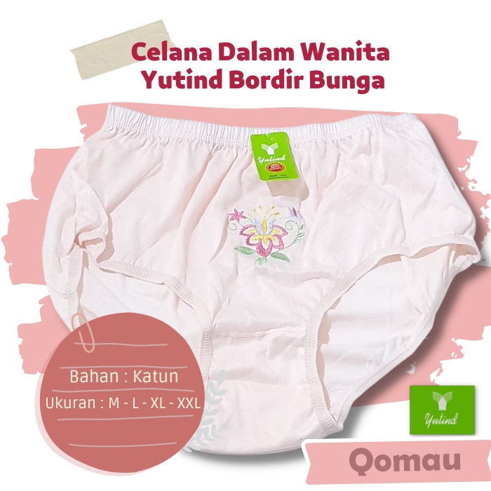 ( 3 pcs ) CD Yutind Bordir | Yutind Celana Dalam Wanita Yutind Bordir Polos Bunga - Qomau