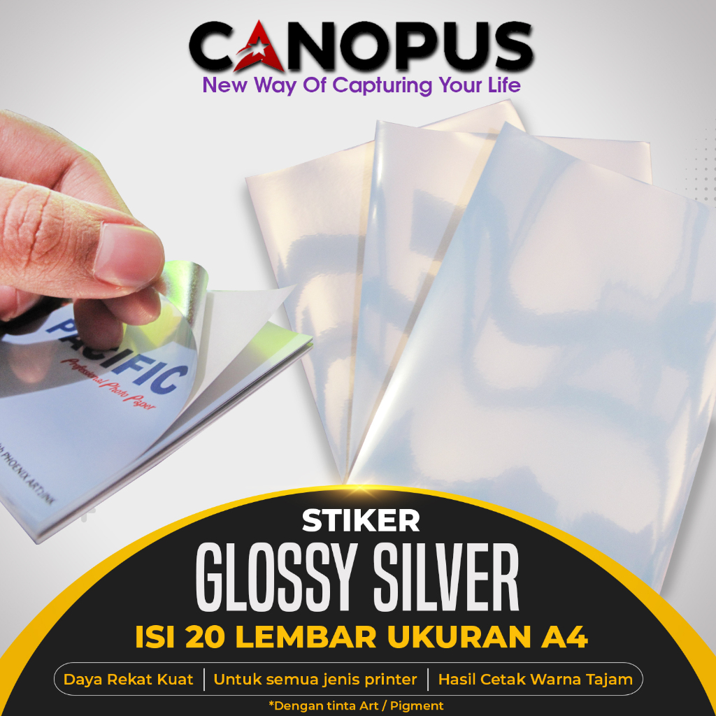 

(GROSIR) CANOPUS Kertas Stiker Glossy Silver / Sticker Paper Vinyl Inkjet 135 gsm