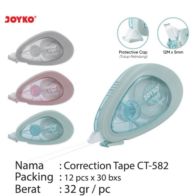 

( 1 pcs ) CT582 Tipex Kertas / Correction Tape / Pita Koreksi Joyko Soft Grip CT-582 ( 12 meter x 5 mm )