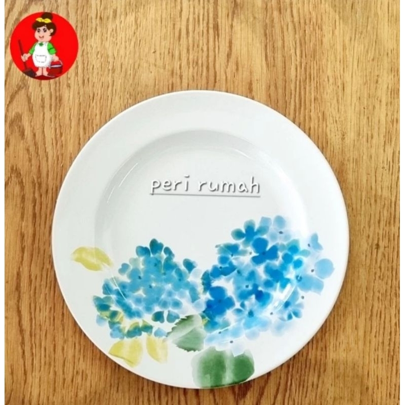 Piring Kue Piring Salad Piring Ceper Keramik 20cm Motif Bunga Biru Kuning Sango