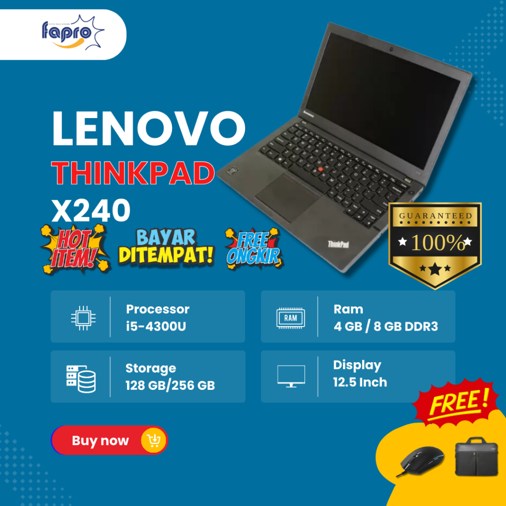 Laptop Lenovo Thinkpad x240 Core I5 Gen 4 Ram 4GB / Ram 8GB Super Murah