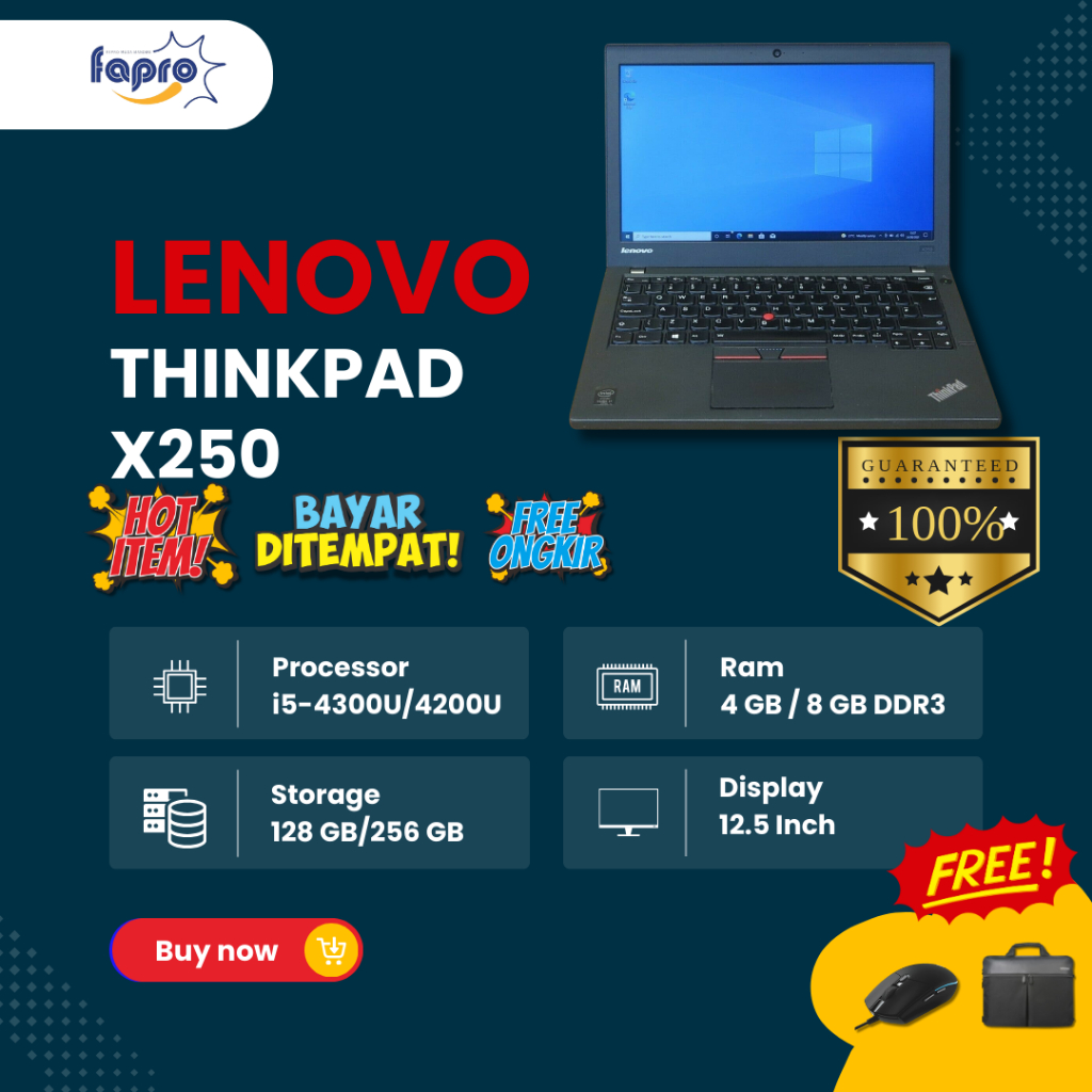 LENOVO THINKPAD X250 CORE I5 BROADWEL RAM 16GB SSD 256GB CAMERA SECOND - X250 GEN4,