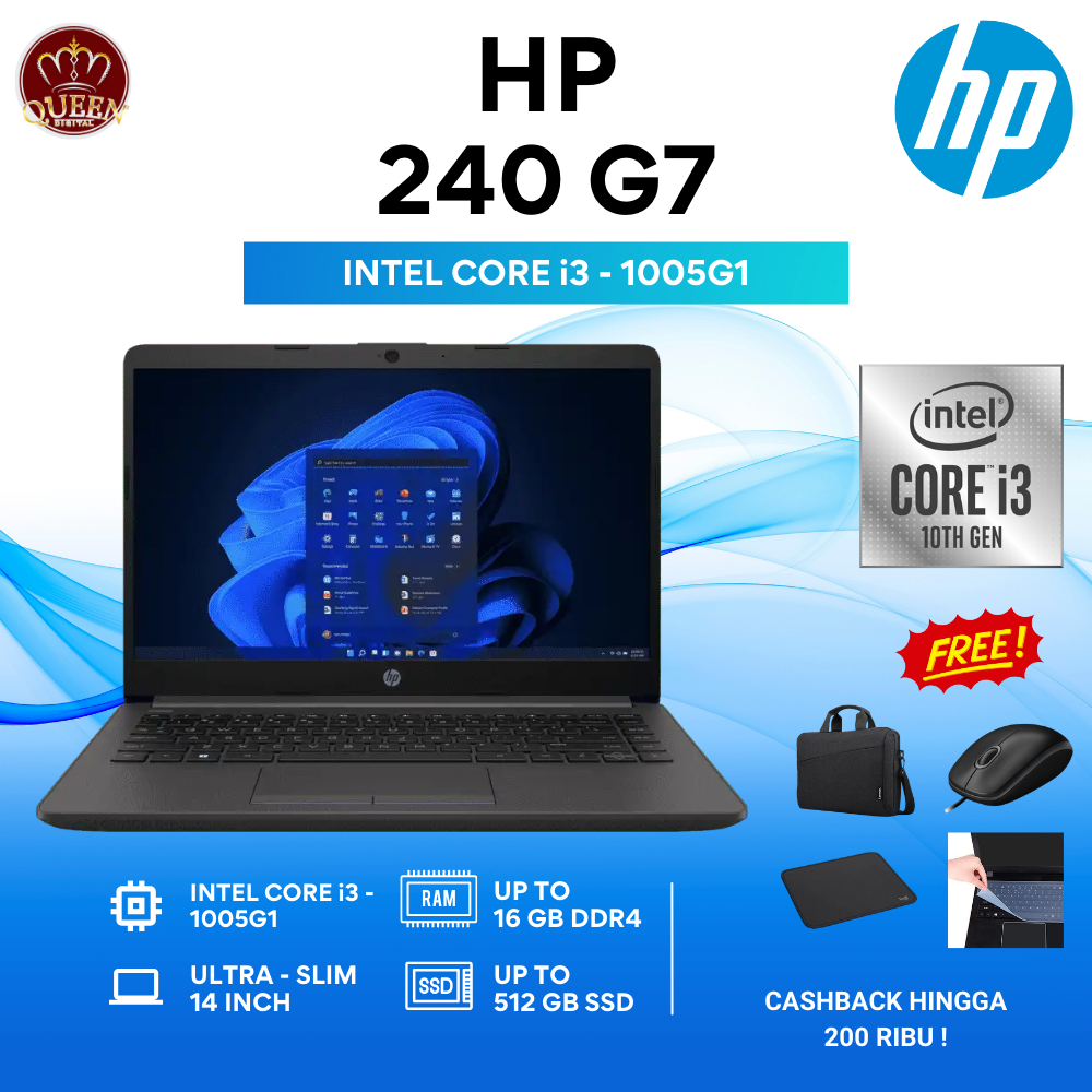 HP 240 G7 | INTEL CORE i3-1005G1 [ i3 GEN 10 ] 8GB RAM | SSD 512GB | 14 INCH