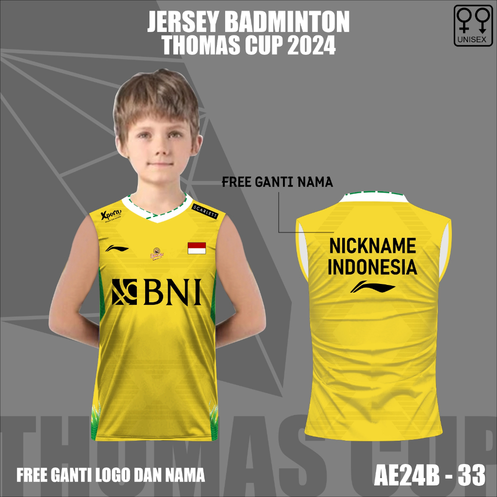 Baju badminton piala Thomas Uber cup 2024 jersey singlet kaos bulutangkis Indonesia