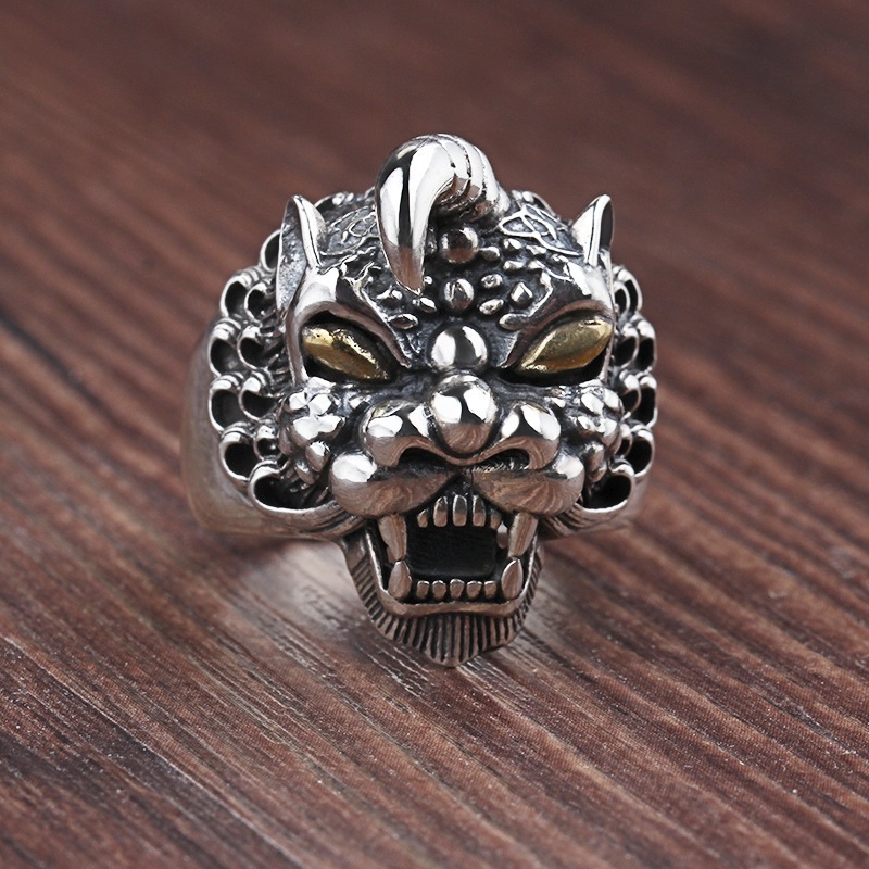 Cincin Pria Retro Desain Naga Legenda Pixiu Model Terbuka