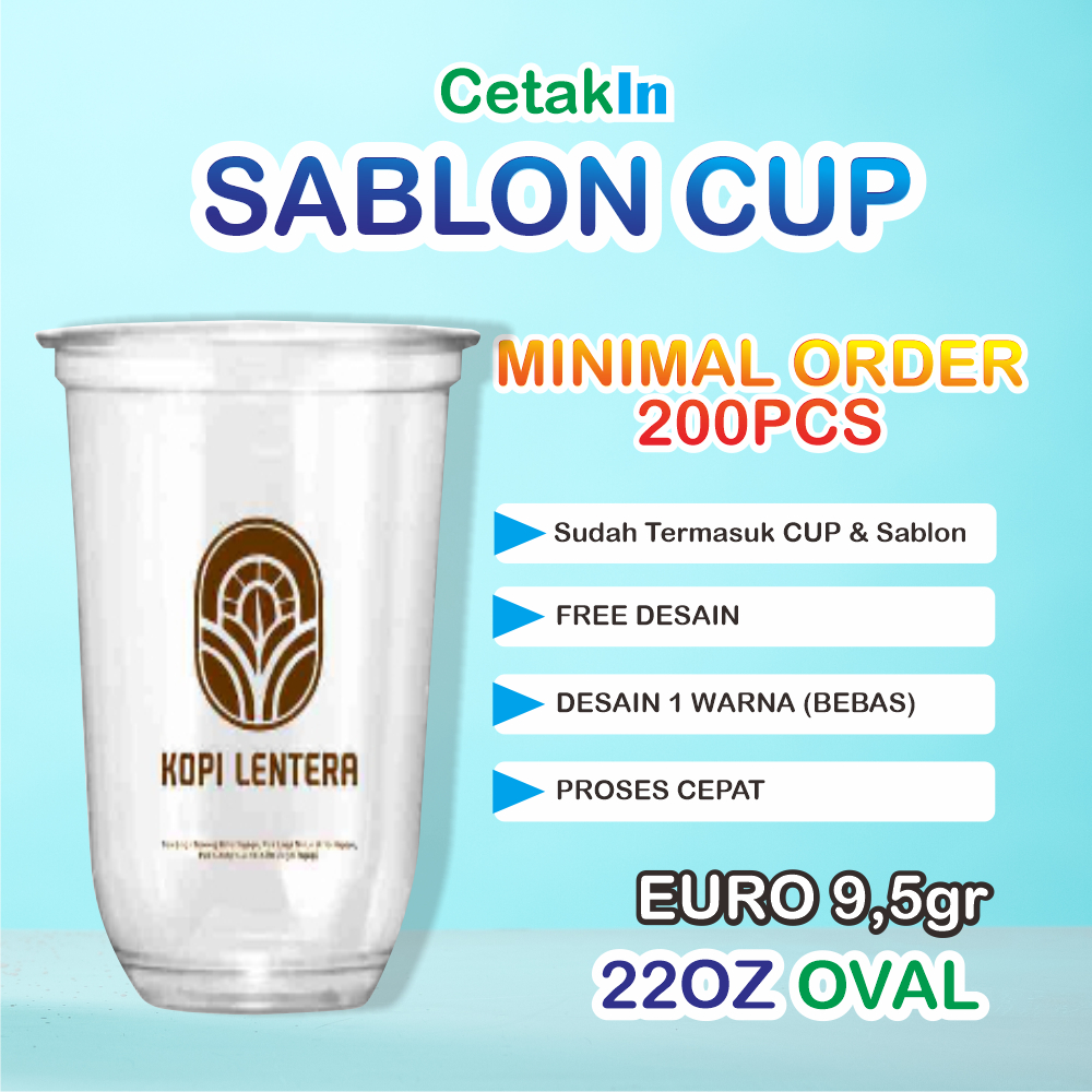 Sablon Cup Gelas Plastik 22oz Oval Euro Custom Murah Free Desain
