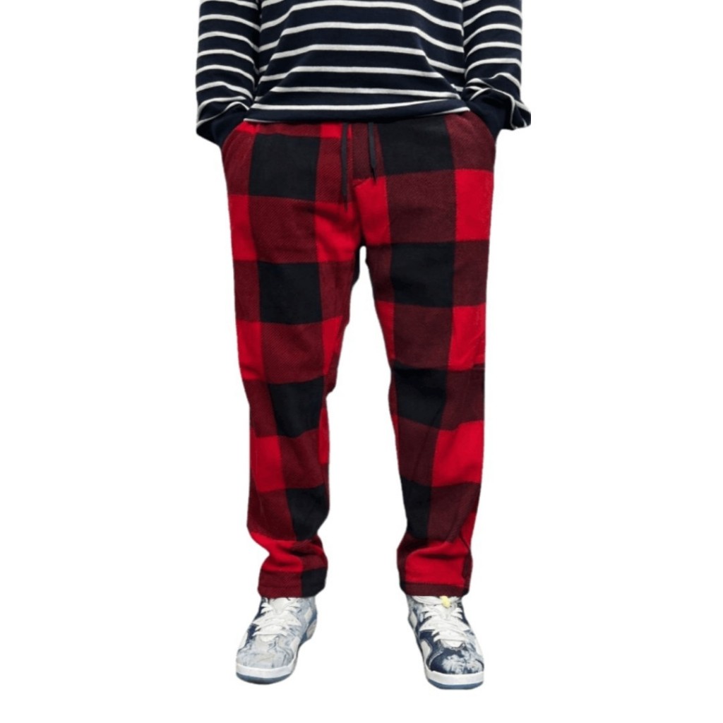 Long Pants Polar Tartan Flanel Kotak Unisex Pria dan Wanita - Merah